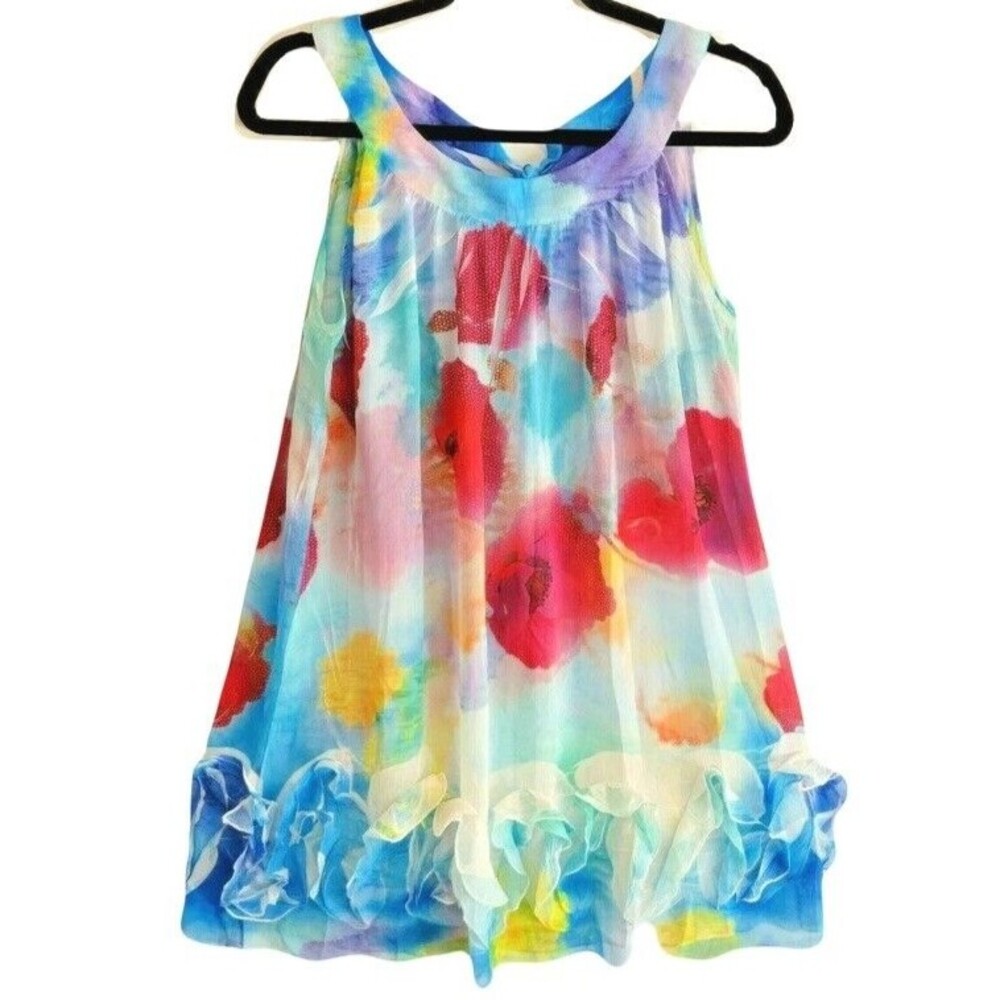 Mushka by Sienna Rose Sleeveless Flare Dress Colorful Layers Floral Print Medium